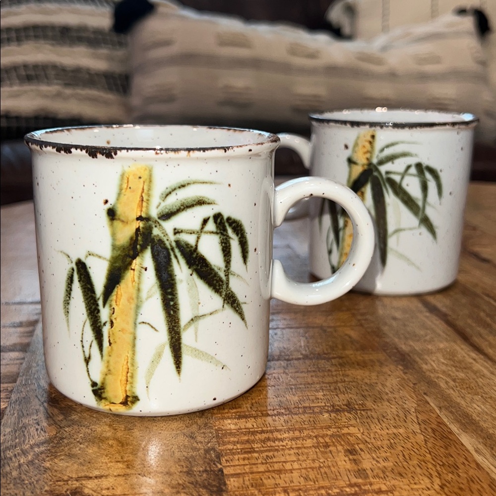 Vintage Stoneware Bamboo Ceramic Mug Set